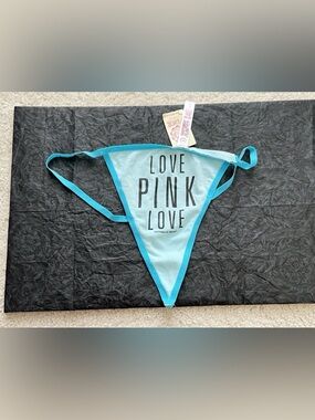 NWT Victoria's Secret PINK Blue Logo Cotton V String XLR Thong Panties Medium M